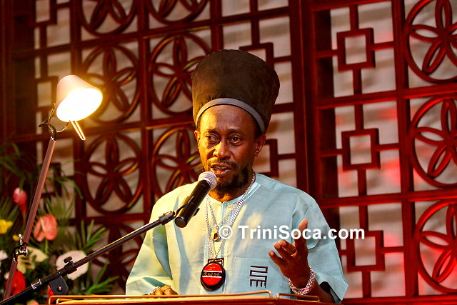 Mr. Lutala 'Brother Resistance' Masimba, President of Trinbago Unified Calypsonians' Organisation (TUCO) delivers remarks