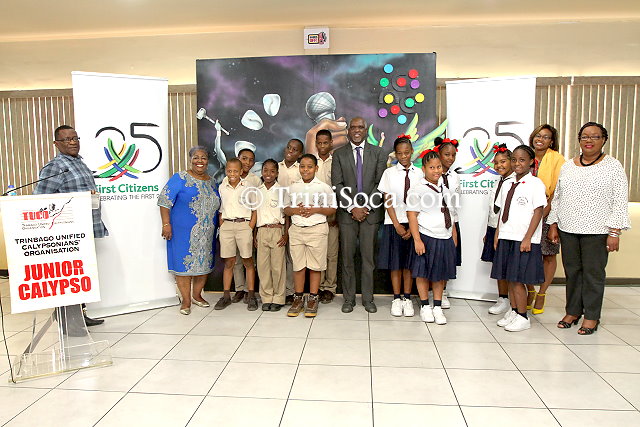 Students and teachers of Belmont Boys R.C. School and the Melville Memorial Girls Anglican School with representatives of TUCO and First Citizens